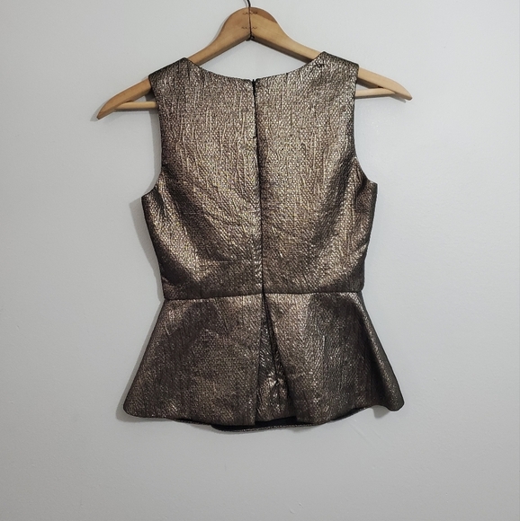 Anthro Chelsea & Violet Metallic Dark Bronze Peplum Tank Top - Picture 2 of 4